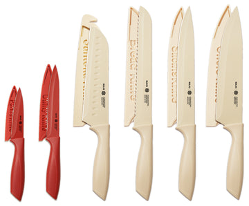 NULAS Colorful Kitchen Knife Set, 6 Sharp Kitchen Knives with Covers for Cooking, Cutting&Chopping , Stainless  Steel Knives ,Beige