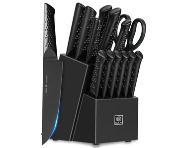 NULAS Knife Sets for Kitchen with Block, 15 Piece Knife Set with Built-in Sharpener, Dishwasher Safe, German Stainless Steel, Black