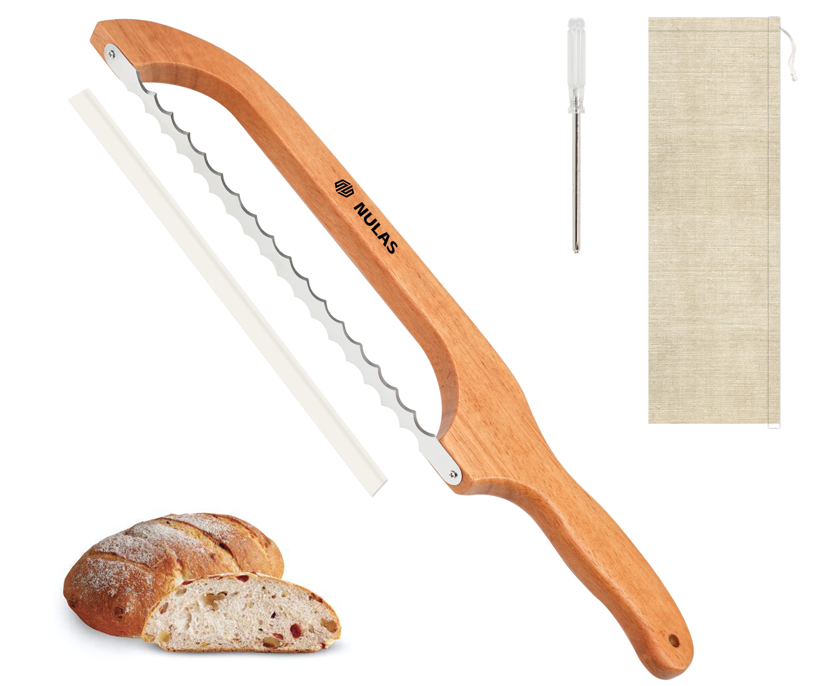 NULAS Bread Knife for Homemade Bread, 16" Sourdough Bread Slicer, Bow Saw Cutter with Double-sided Blades for Easy Cutting, Orange