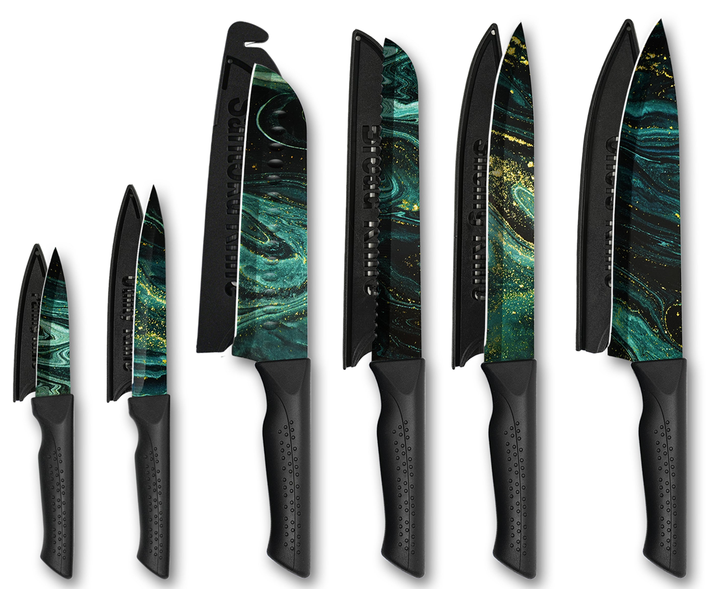 NULAS Knife Set, 12-PC Colorful Kitchen Knife Set, 6 Sharp Kitchen Knives with Covers for Cooking, Cutting&Chopping, Greenstone