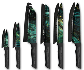 NULAS Knife Set, 12-PC Colorful Kitchen Knife Set, 6 Sharp Kitchen Knives with Covers for Cooking, Cutting&Chopping, Greenstone
