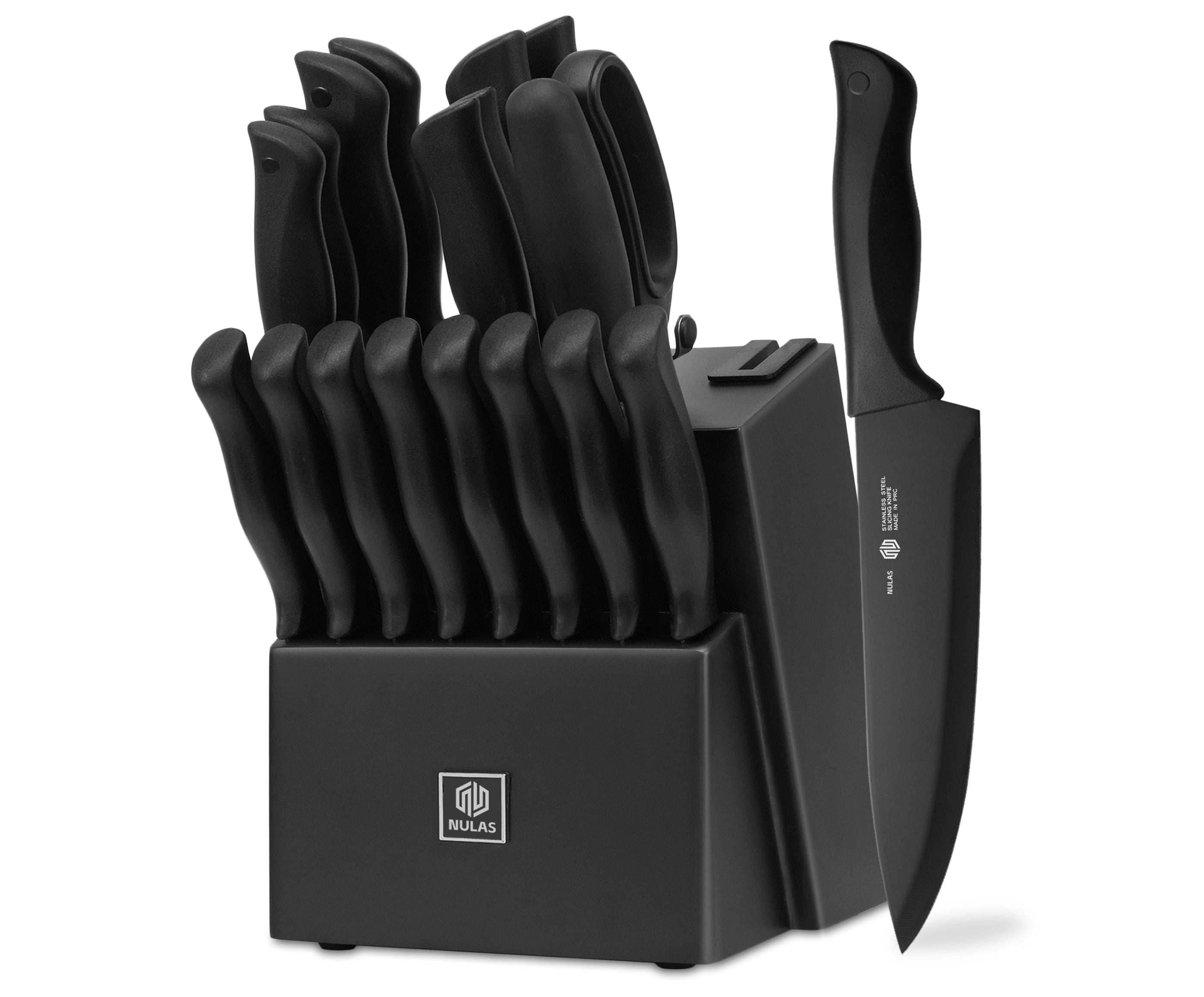 NULAS Knife Sets for Kitchen with Block, 19 Pcs Kitchen Knife Set with Block Self Sharpening, Dishwasher Safe, Anti-slip Handle, Black