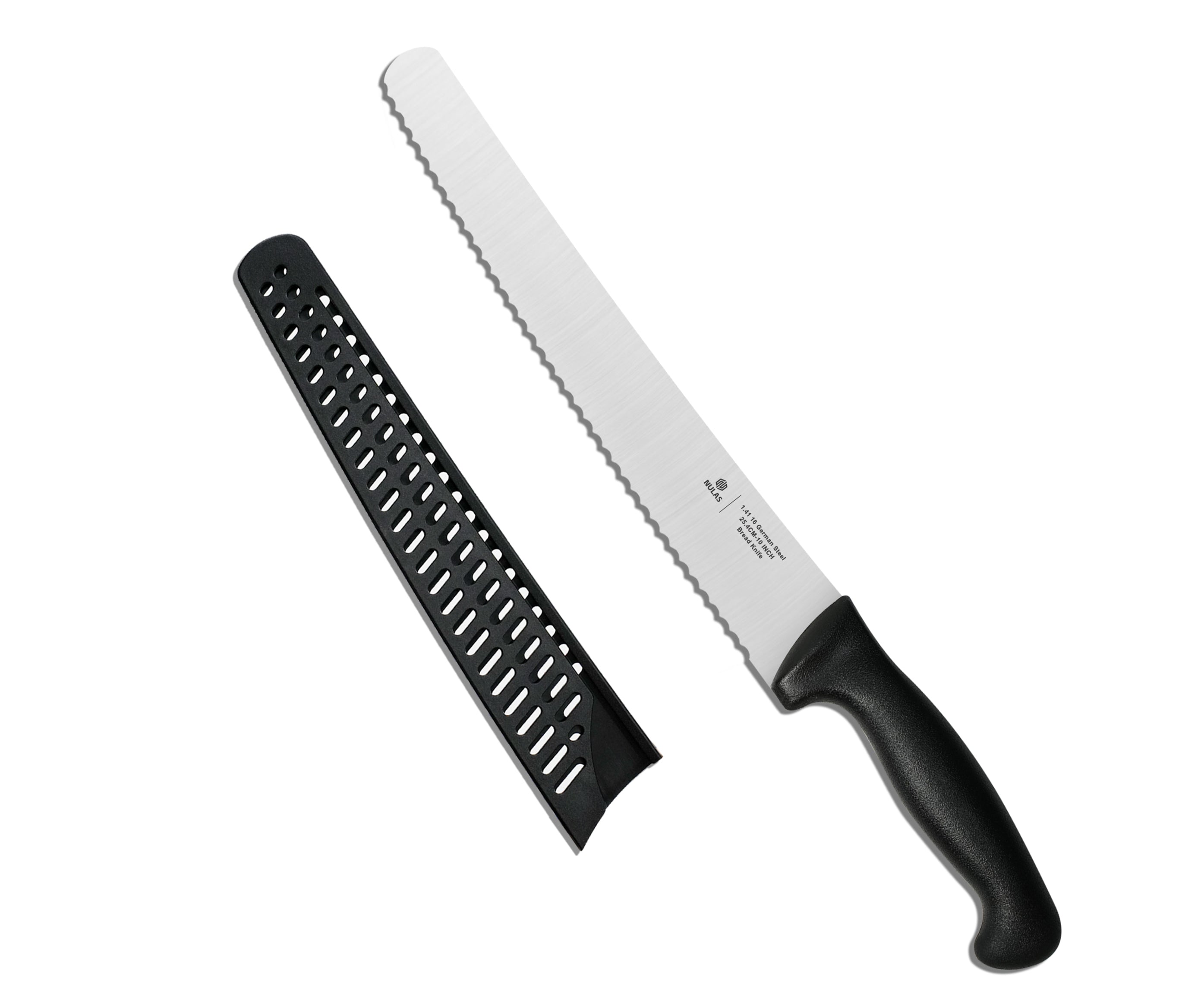 NULAS Bread Knife, 10 inch Serrated Sourdough Slicer Cutter for Homemade Bread, 1.4116 German Steel, Ergonomic Anti-slip Handle (Black, 10 inch)
