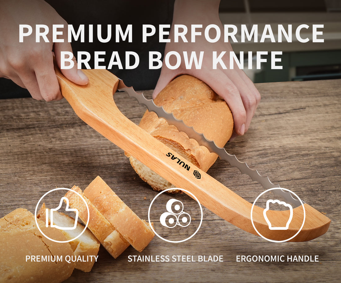 NULAS Bread Knife for Homemade Bread, 16" Sourdough Bread Slicer, Bow Saw Cutter with Double-sided Blades for Easy Cutting, Orange