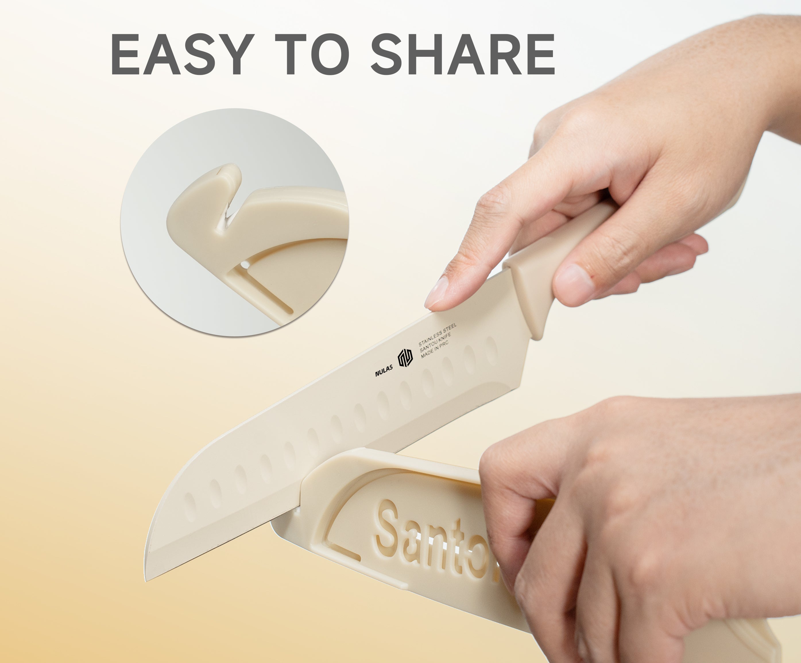 NULAS Colorful Kitchen Knife Set, 6 Sharp Kitchen Knives with Covers for Cooking, Cutting&Chopping , Stainless  Steel Knives ,Beige