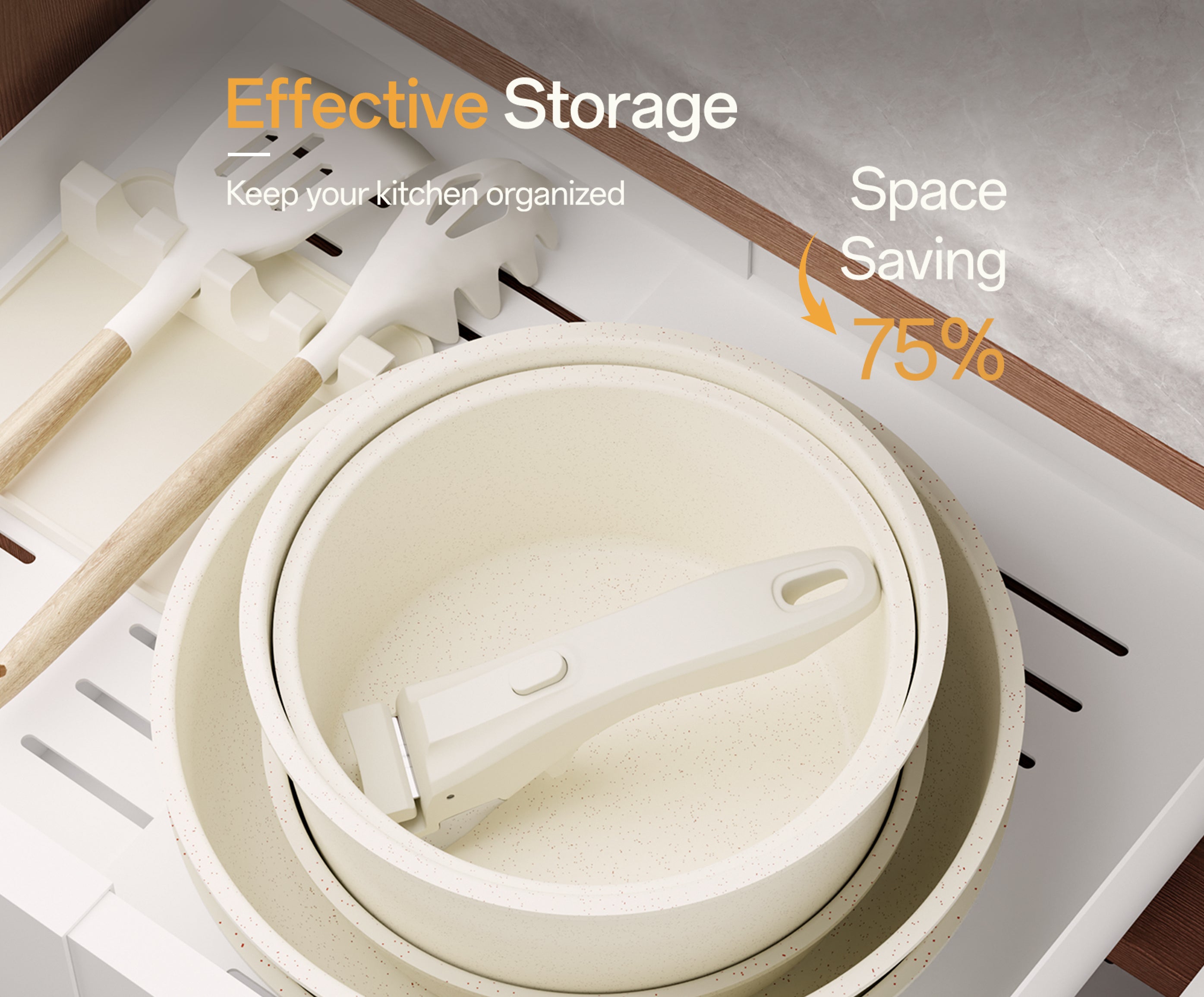 NULAS 20-Piece Nonstick  Pots and Pans Cookware Set with Detachable Handles, Dishwasher Safe, Stackable Space-Saving Design for Kitchen & RV, White
