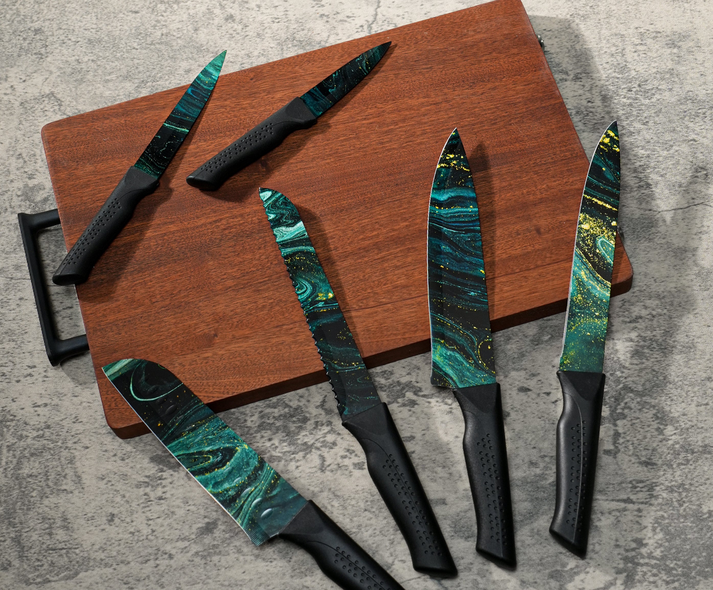 NULAS Knife Set, 12-PC Colorful Kitchen Knife Set, 6 Sharp Kitchen Knives with Covers for Cooking, Cutting&Chopping, Greenstone