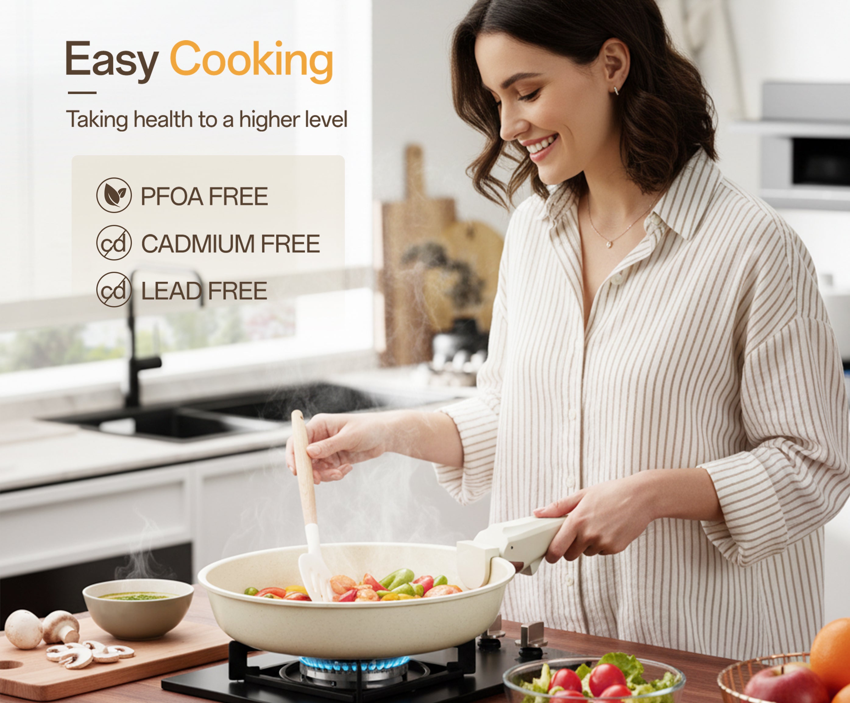 NULAS 20-Piece Nonstick  Pots and Pans Cookware Set with Detachable Handles, Dishwasher Safe, Stackable Space-Saving Design for Kitchen & RV, White