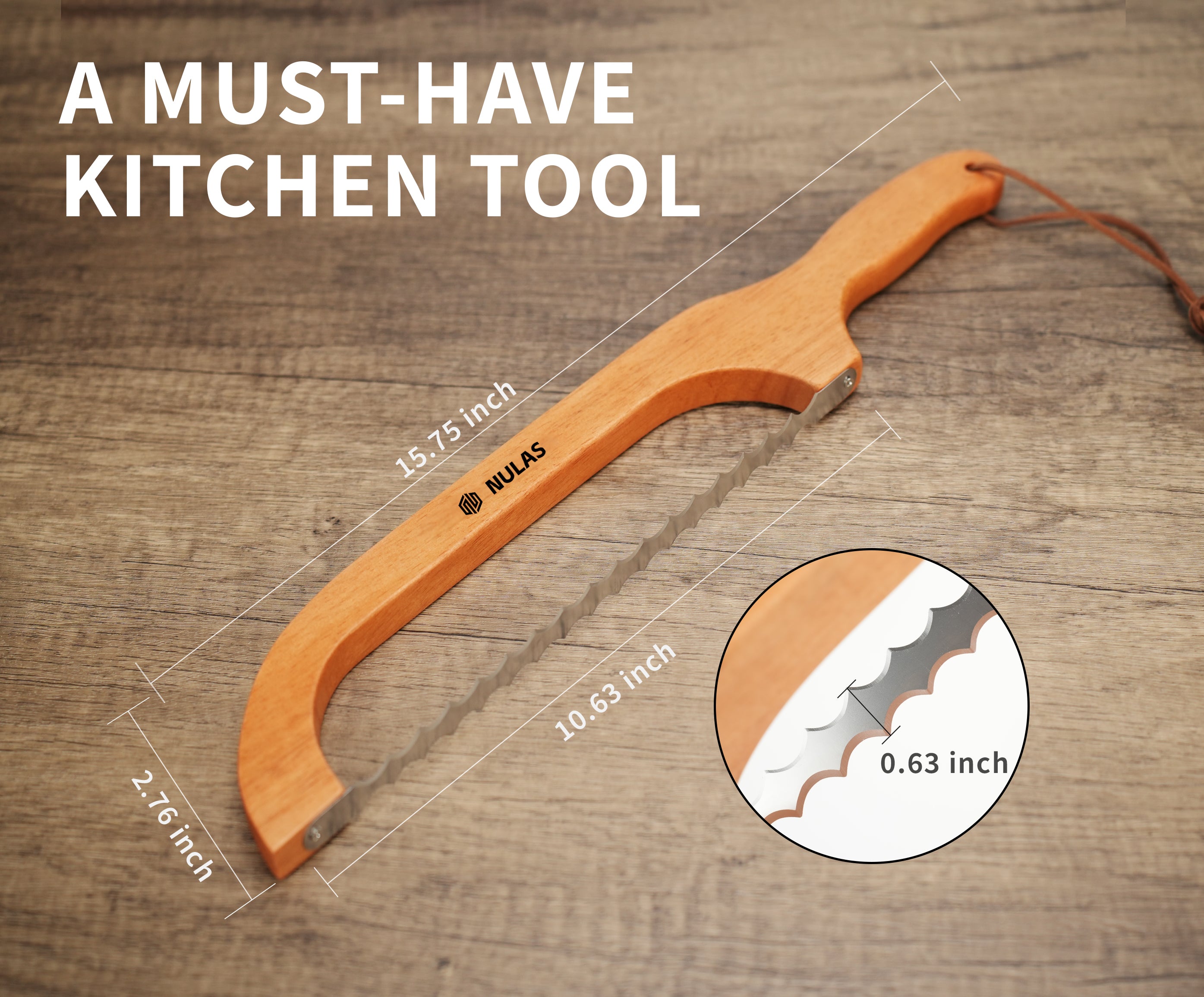 NULAS Bread Knife for Homemade Bread, 16" Sourdough Bread Slicer, Bow Saw Cutter with Double-sided Blades for Easy Cutting, Orange