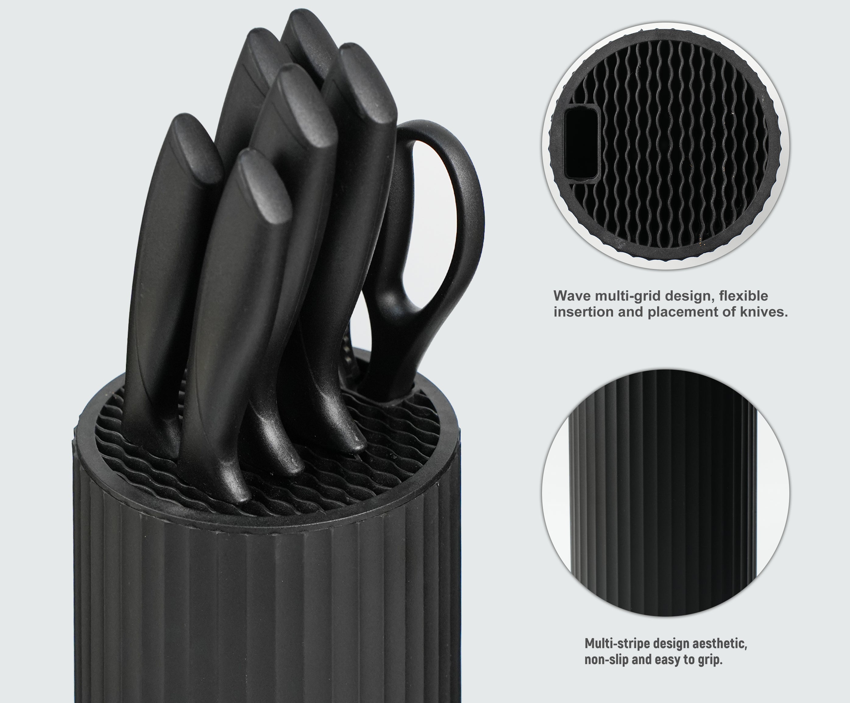 NULAS Knife Set, 8-Piece Kitchen Knife Set for Chef, Sharp Knife Set with Universal Knife Block, Anti-Rust Kitchen Knife Block Set, Ergonomical Design (Black)