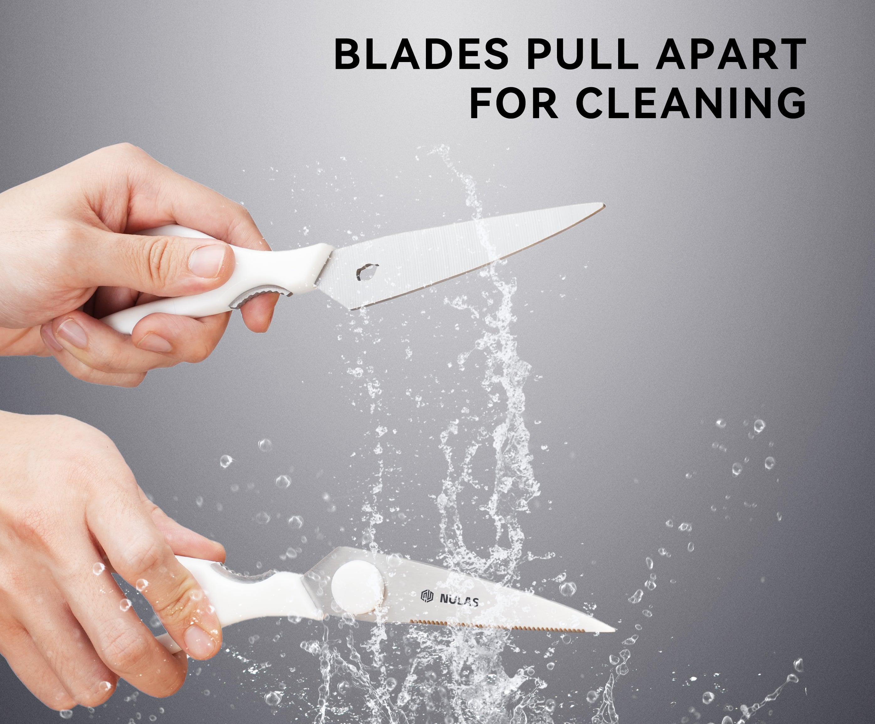 NULAS Kitchen Scissors for Food, Heavy Duty Come Apart Poultry Shears for Cooking, All Purpose for Cutting Chicken, Meat, Fish & Vegetables (White, 8.35 Inch)
