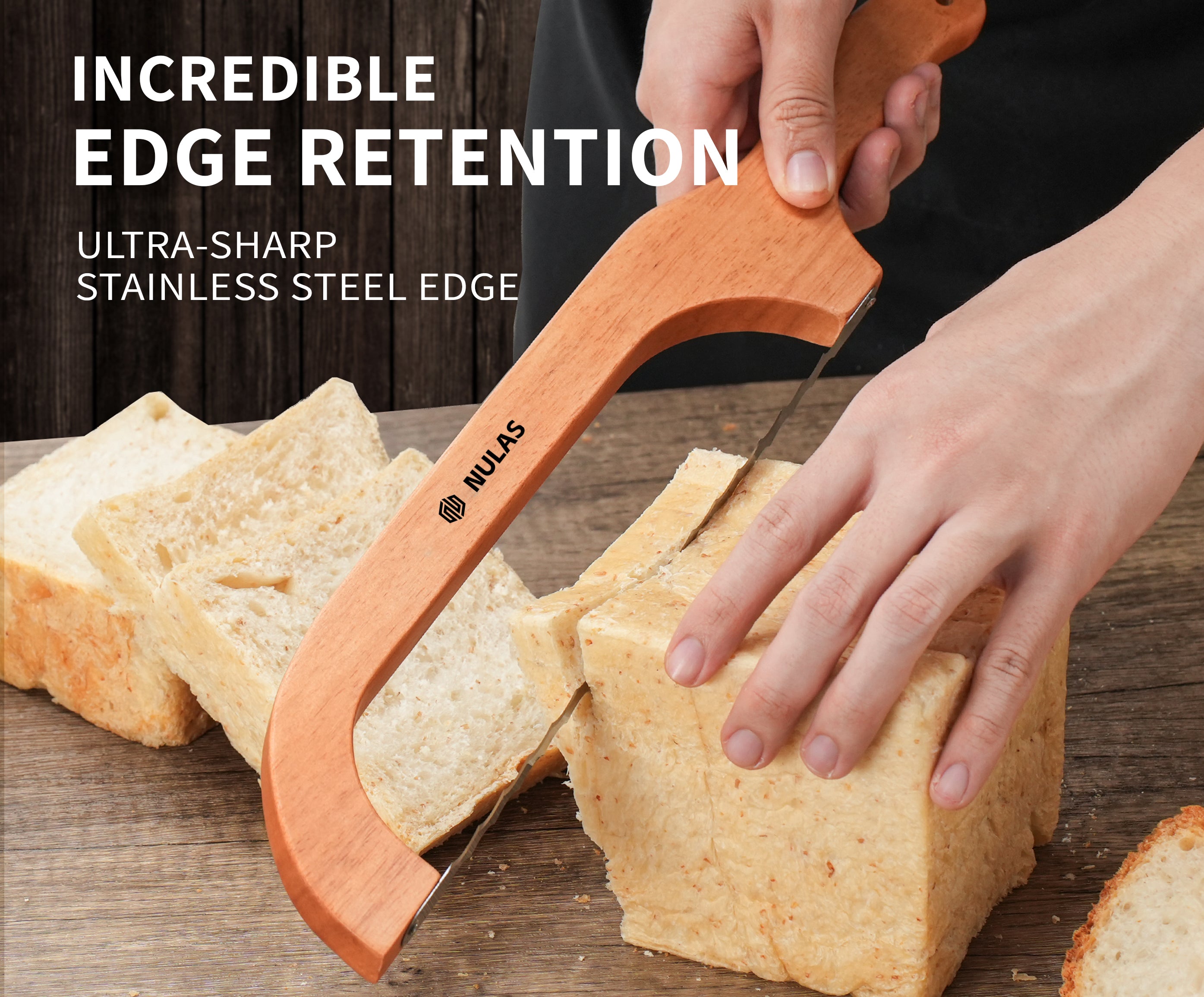 NULAS Bread Knife for Homemade Bread, 16" Sourdough Bread Slicer, Bow Saw Cutter with Double-sided Blades for Easy Cutting, Orange