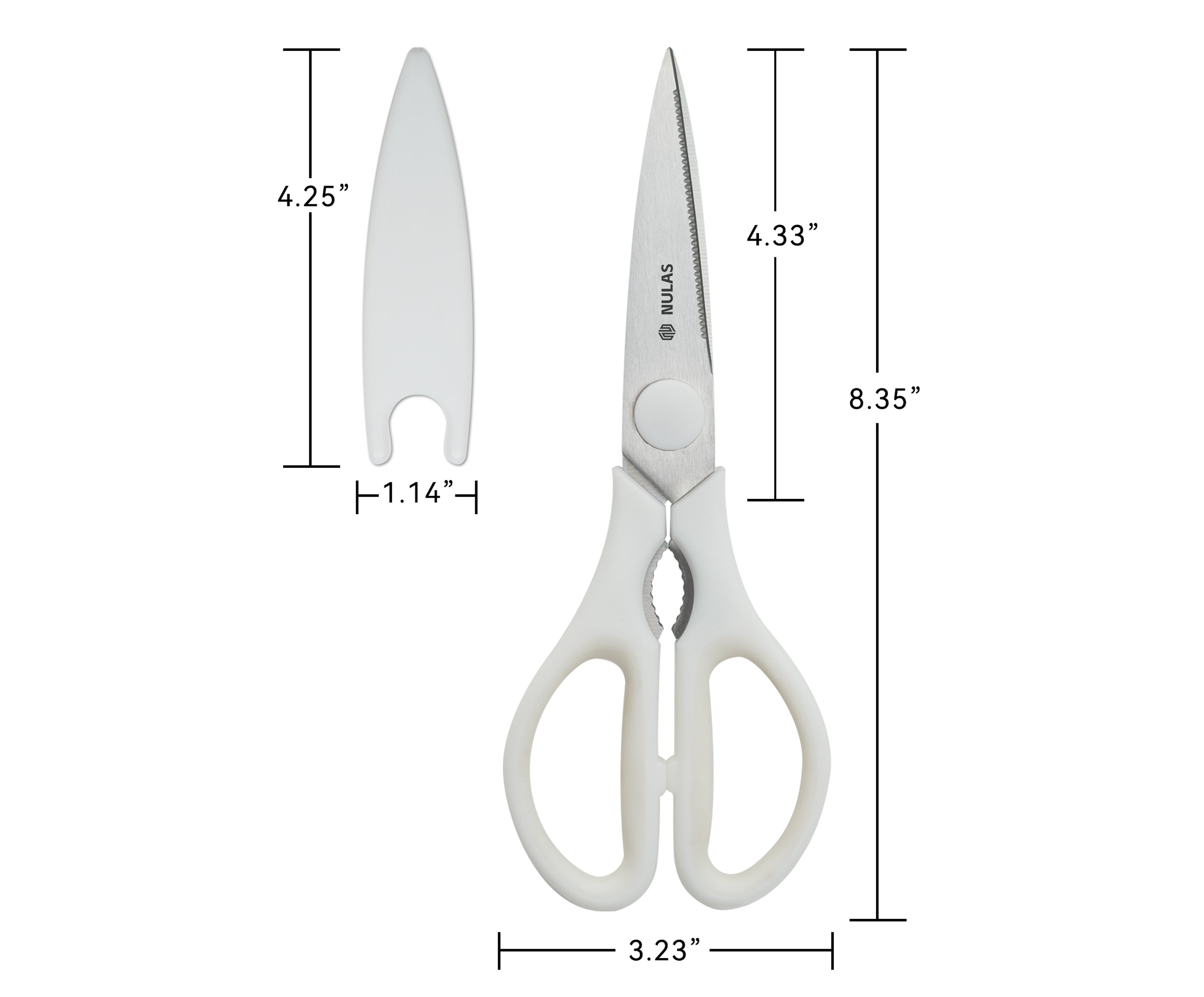 NULAS Kitchen Scissors for Food, Heavy Duty Come Apart Poultry Shears for Cooking, All Purpose for Cutting Chicken, Meat, Fish & Vegetables (White, 8.35 Inch)
