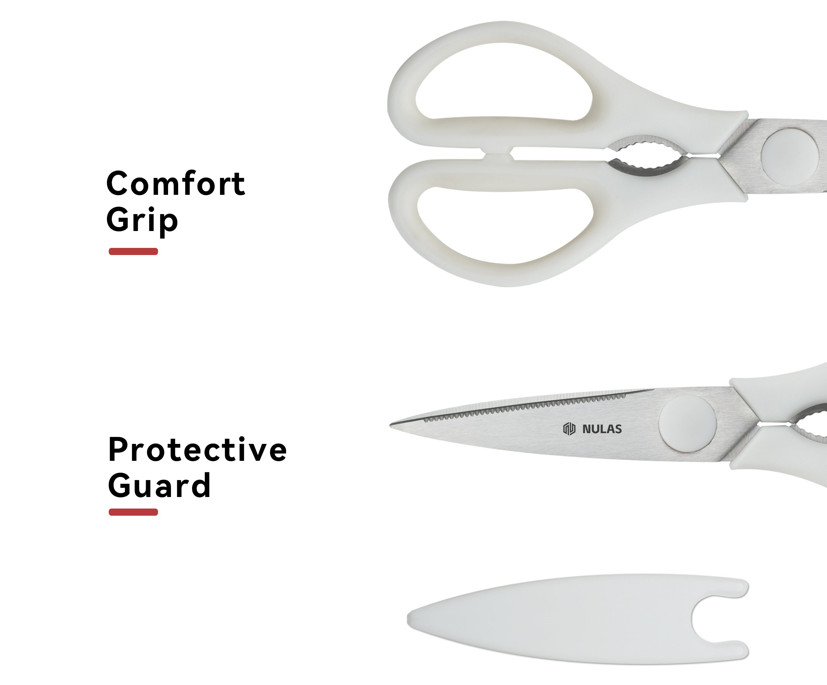 NULAS Kitchen Scissors for Food, Heavy Duty Come Apart Poultry Shears for Cooking, All Purpose for Cutting Chicken, Meat, Fish & Vegetables (White, 8.35 Inch)