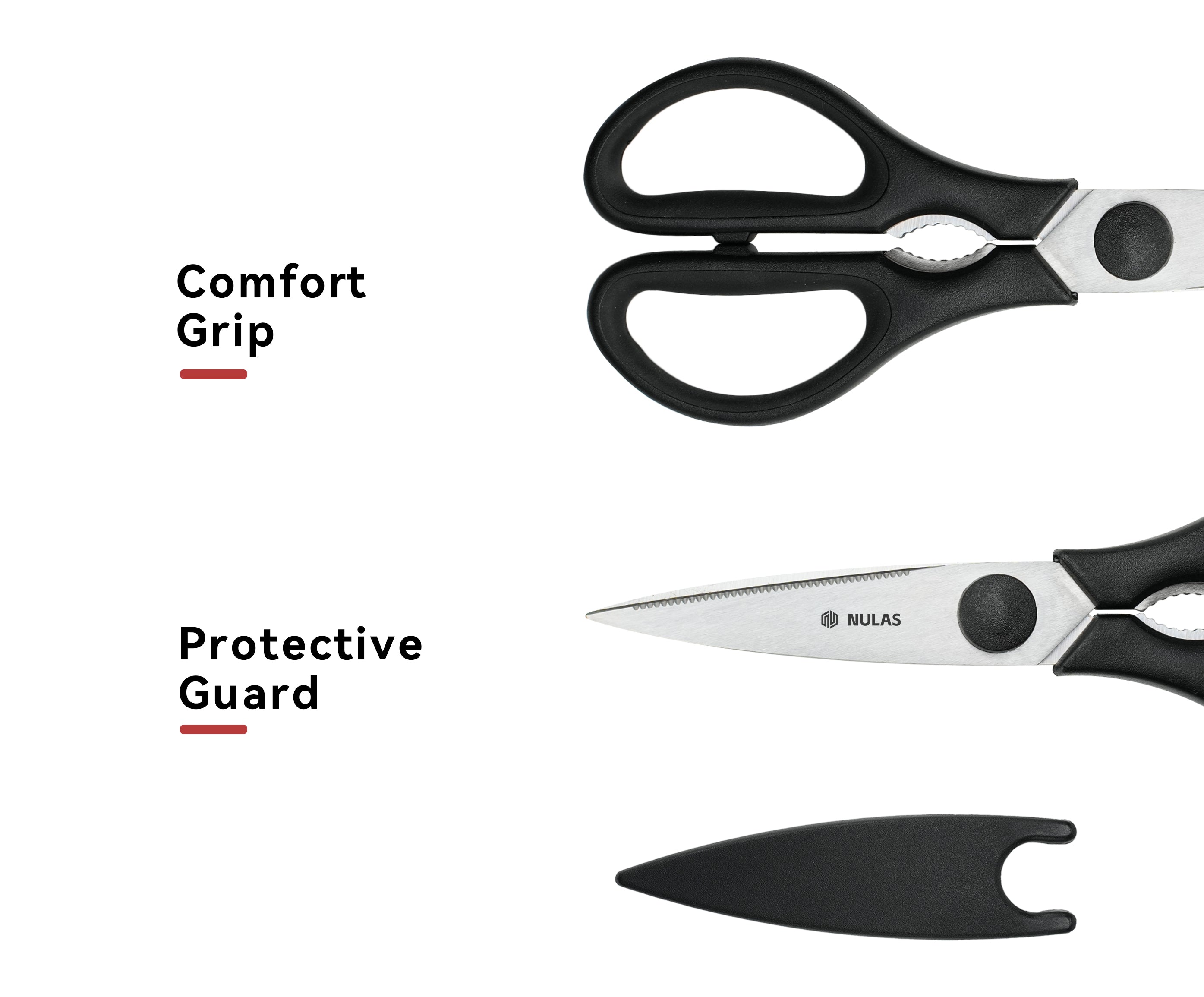 NULAS Kitchen Scissors for Food, Heavy Duty Come Apart Poultry Shears for Cooking, All Purpose for Cutting Chicken, Meat, Fish & Vegetables (Black, 8.35 Inch)