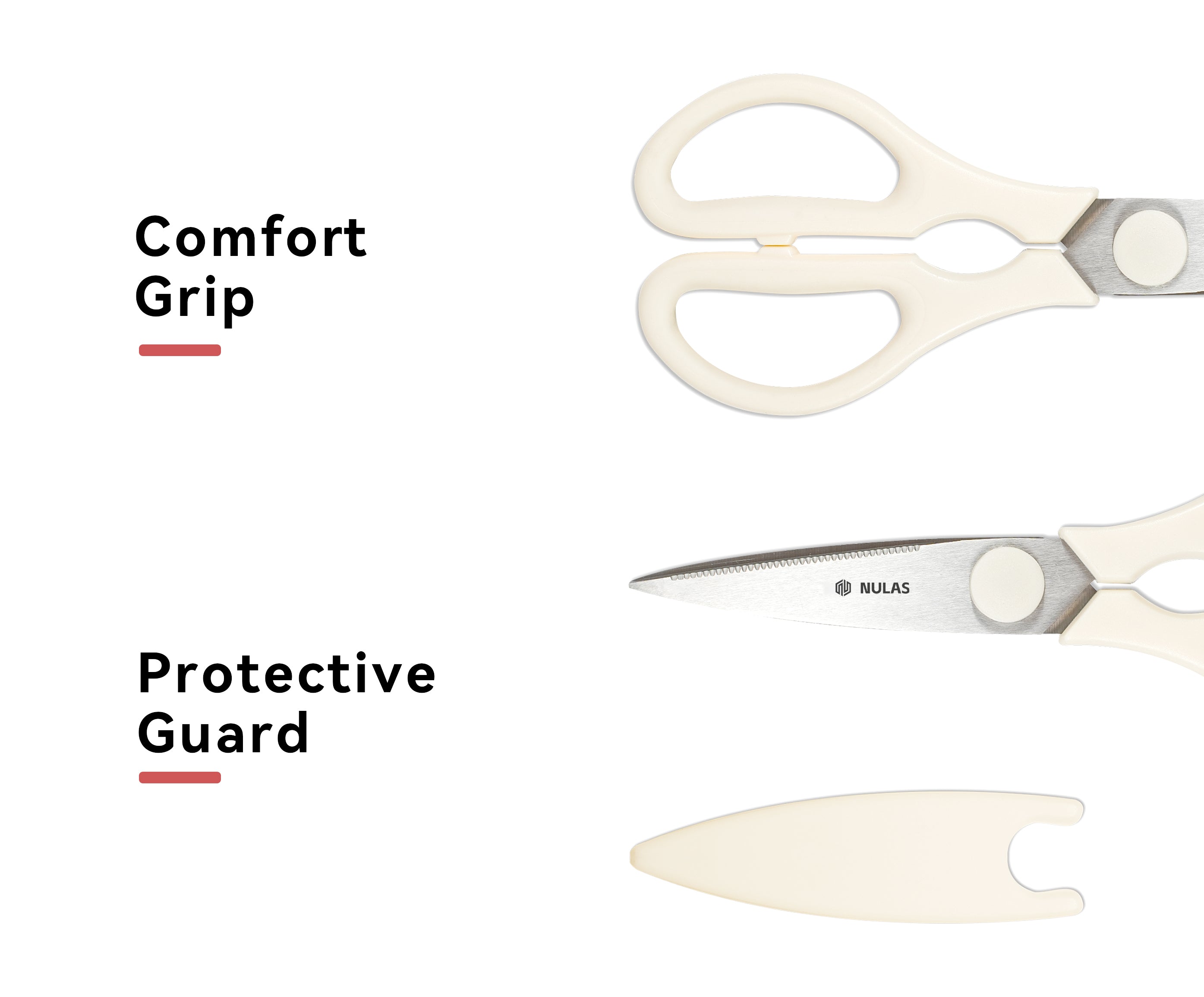 NULAS Kitchen Scissors for Food, Heavy Duty Come Apart Poultry Shears for Cooking, All Purpose for Cutting Chicken, Meat, Fish & Vegetables (Cream, 8.35 Inch)