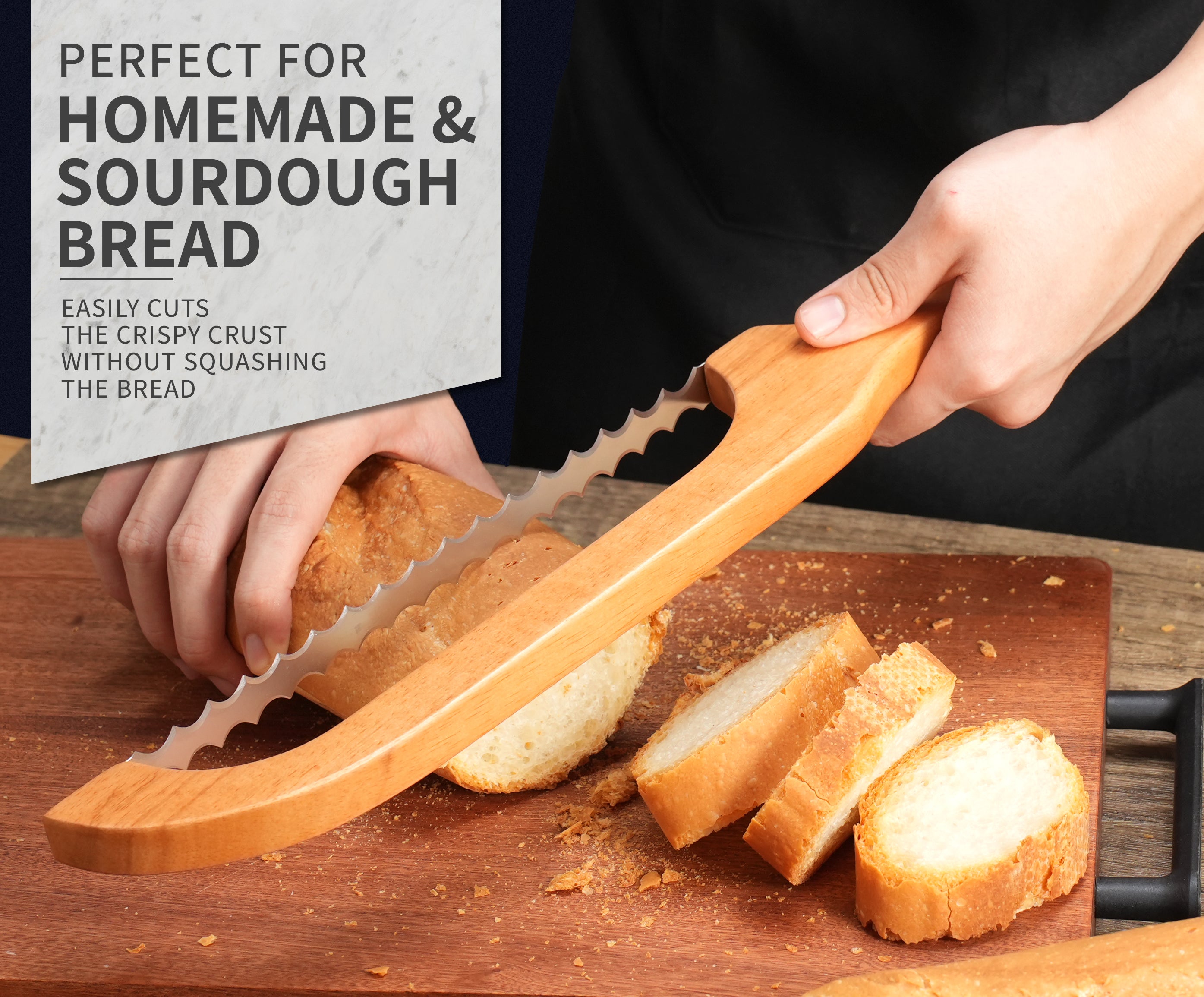 NULAS Bread Knife for Homemade Bread, 16" Sourdough Bread Slicer, Bow Saw Cutter with Double-sided Blades for Easy Cutting, Orange