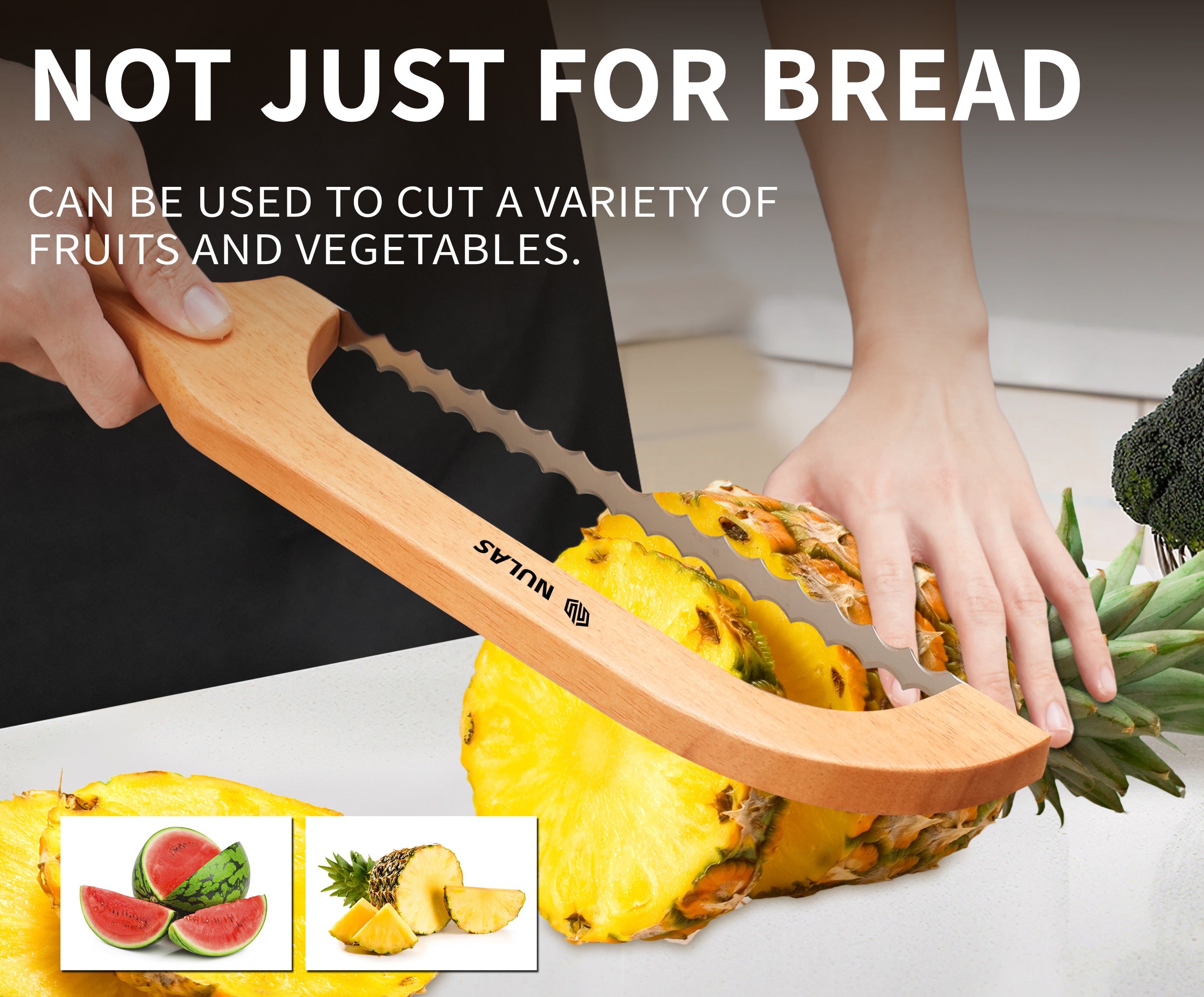 NULAS Bread Knife for Homemade Bread, 16" Sourdough Bread Slicer, Bow Saw Cutter with Double-sided Blades for Easy Cutting, Orange