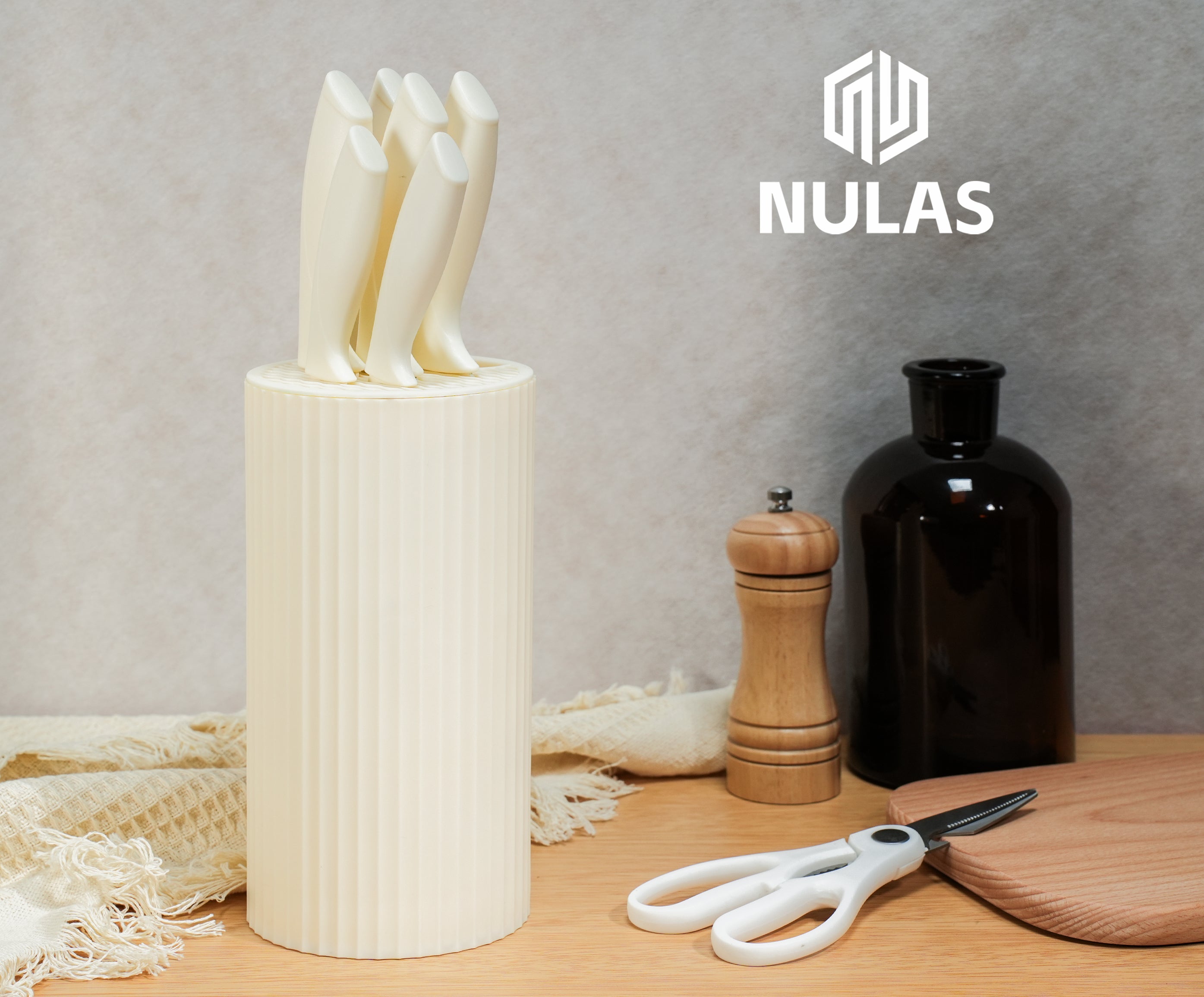 NULAS Knife Set, 8-Piece Kitchen Knife Set for Chef, Sharp Knife Set with Universal Knife Block, Anti-Rust Kitchen Knife Block Set, Ergonomical Design (White)