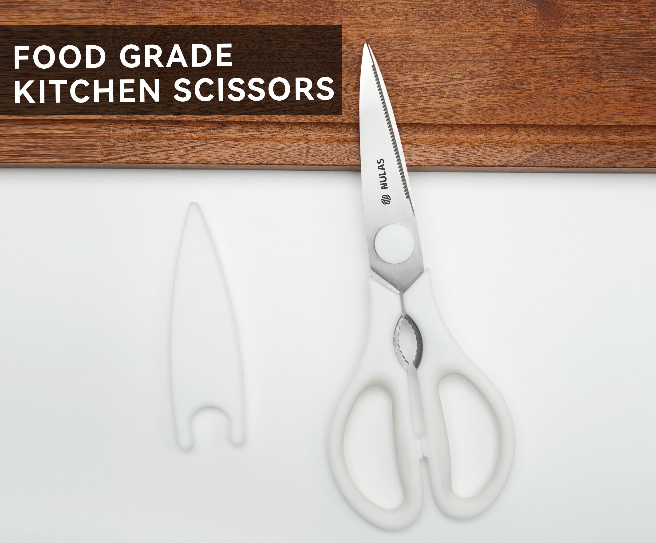 NULAS Kitchen Scissors for Food, Heavy Duty Come Apart Poultry Shears for Cooking, All Purpose for Cutting Chicken, Meat, Fish & Vegetables (White, 8.35 Inch)