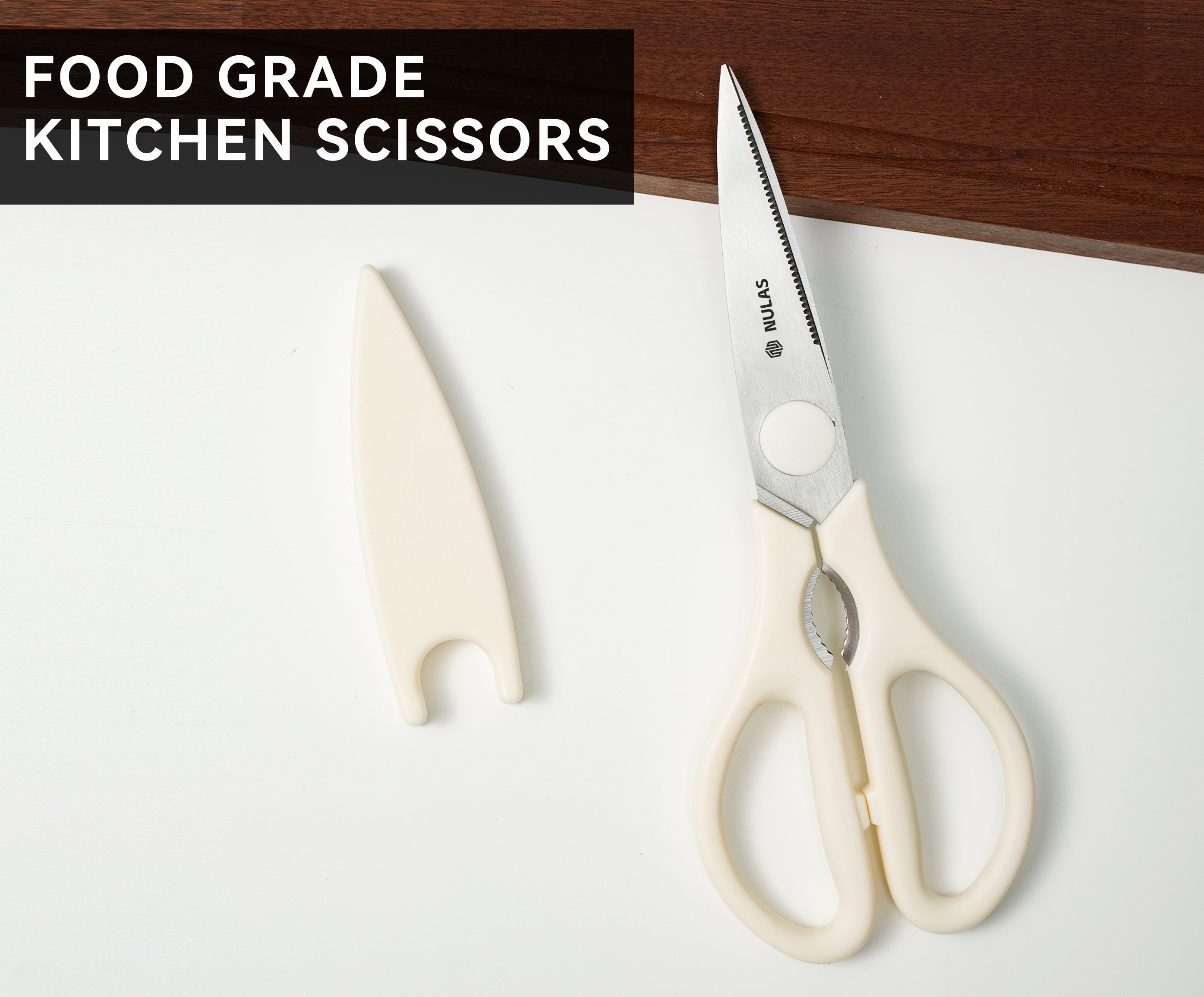 NULAS Kitchen Scissors for Food, Heavy Duty Come Apart Poultry Shears for Cooking, All Purpose for Cutting Chicken, Meat, Fish & Vegetables (Cream, 8.35 Inch)
